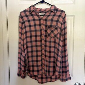 Abercrombie & Fitch Plaid Flannel Button Shirt Size S Pink Dark Blue